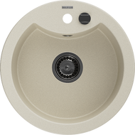 Mexen Diego granitový dřez 1-komorový 488 x 480 mm, béžový, černý sifon - 6512481000-69-B