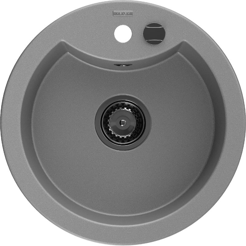 Mexen Diego granitový dřez 1-komorový 488 x 480 mm, šedý, černý sifon - 6512481000-71-B