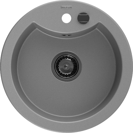 Mexen Diego granitový dřez 1-komorový 488 x 480 mm, šedý, černý sifon - 6512481000-71-B