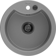Mexen Diego granitový dřez 1-komorový 488 x 480 mm, šedý, černý sifon - 6512481000-71-B