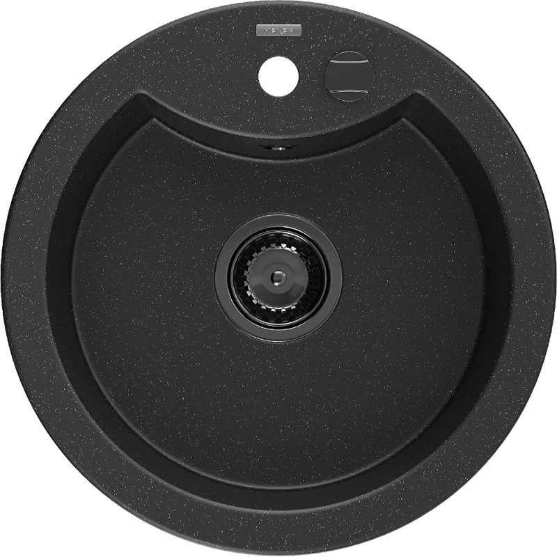 Mexen Diego granitový dřez 1-komorový 488 x 480 mm, černý/stříbrný metalik, černý sifon - 6512481000-73-B