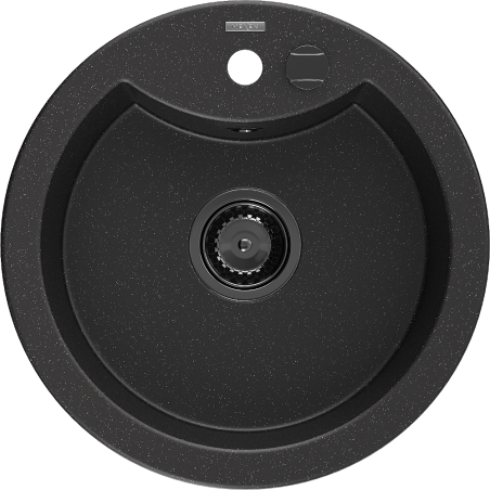 Mexen Diego granitový dřez 1-komorový 488 x 480 mm, černý/stříbrný metalik, černý sifon - 6512481000-73-B