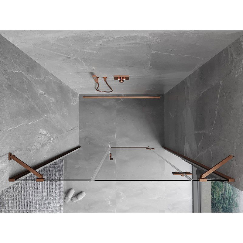 Mexen Mist-H sprchové dveře otočné pravé 140 cm, transparentní, kartáčovaná měď - 8A5-140-001-65-00-P