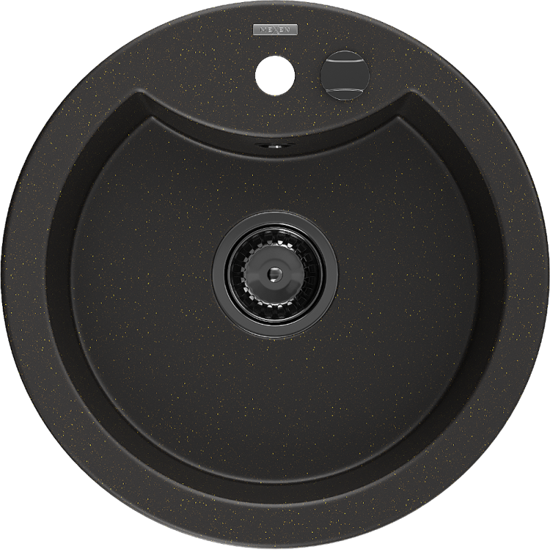 Mexen Diego granitový dřez 1-komorový 488 x 480 mm, černý/zlatý metalik, černý sifon - 6512481000-75-B