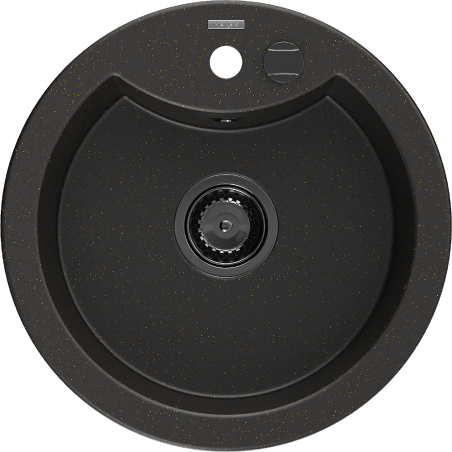 Mexen Diego granitový dřez 1-komorový 488 x 480 mm, černý/zlatý metalik, černý sifon - 6512481000-75-B