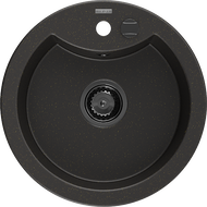 Mexen Diego granitový dřez 1-komorový 488 x 480 mm, černý/zlatý metalik, černý sifon - 6512481000-75-B