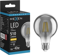Mexen Vintis LED filamentová žárovka E27, G80, 6W, Teplá - 2700K, 510 lm, kouřová - L155-E27-0627-70