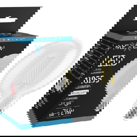 Mexen Vintis LED filamentová žárovka E27, G125, 8W, Neutrální - 4000K, 1055 lm, čirá - L158-E27-0840-00