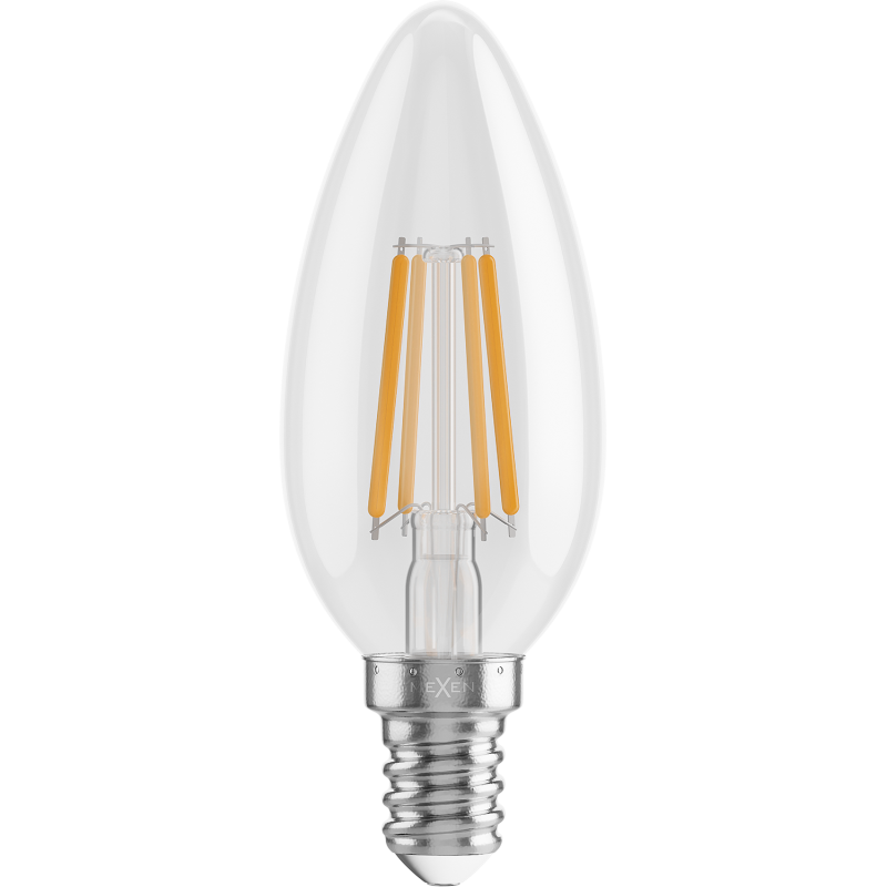 Mexen Vintis LED žárovka filament E14, C35, 4W, Teplá - 2700K, 470 lm, čirá - L154-E14-0427-00