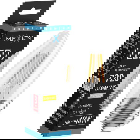 Mexen Vintis LED žárovka vlákno E27, C35, 6W, Teplá - 2700K, 720 lm, čirá - L154-E27-0627-00