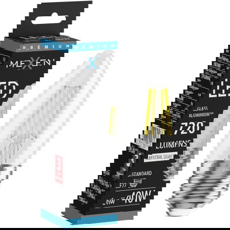 Mexen Vintis LED žárovka s filamentem E27, C35, 6W, Neutrální - 4000K, 720 lm, čirá - L154-E27-0640-00