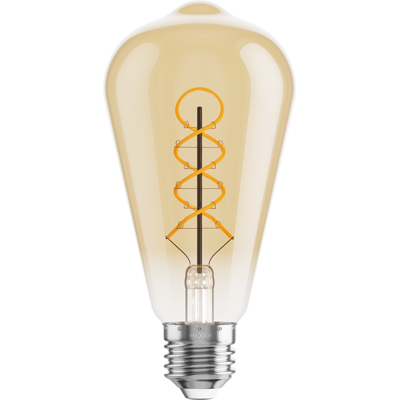 Mexen Vintis Žárovka filament spirála LED E27, ST64, 4W, Teplá - 2200K, 360 lm, jantarová - L162-E27-0422-50