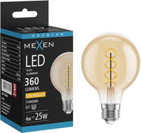 Mexen Vintis Žárovka filament spirála LED E27, G80, 4W, Teplá - 2200K, 360 lm, amber - L165-E27-0422-50