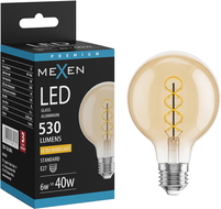 Mexen Vintis Žárovka filament spirála LED E27, G80, 6W, Teplá - 2200K, 530 lm, jantarová - L165-E27-0622-50