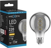 Mexen Vintis Žárovka filament spirála LED E27, G80, 4W, Teplá - 2700K, 220 lm, kouřová - L165-E27-0427-70