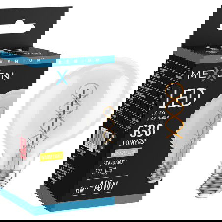 Mexen Vintis Žárovka filament spirála LED E27, G80, 6W, Teplá - 2700K, 630 lm, čirá - L165-E27-0627-00