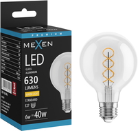 Mexen Vintis Žárovka filament spirála LED E27, G80, 6W, Teplá - 2700K, 630 lm, čirá - L165-E27-0627-00