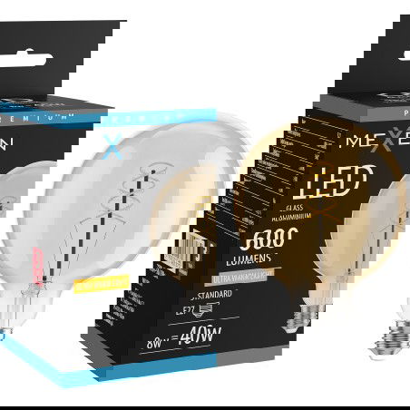 Mexen Vintis Žárovka filament spirála LED E27, G125, 8W, Teplá - 2200K, 600 lm, jantarová - L168-E27-0822-50