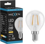 Mexen Vintis LED vlákno žárovka E14, G45, 2W, Teplá - 2700K, 240 lm, čirá - L156-E14-0227-00