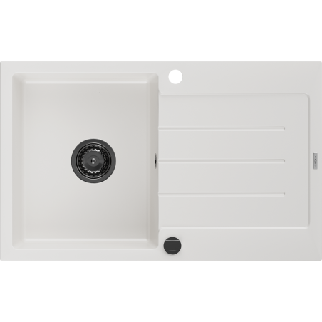 Mexen Bruno žulový dřez s odkapávačem 1-komorový 795 x 495 mm, bílý, černý sifon - 6513791010-20-B
