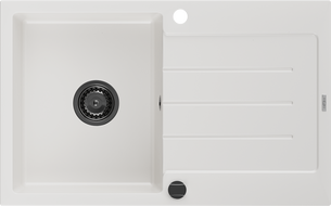 Mexen Bruno žulový dřez s odkapávačem 1-komorový 795 x 495 mm, bílý, černý sifon - 6513791010-20-B