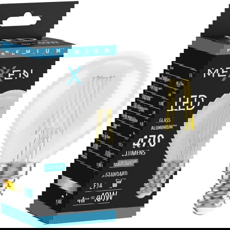 Mexen Vintis LED filamentová žárovka E14, G45, 4W, Studená - 6500K, 470 lm, čirá - L156-E14-0465-00