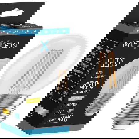 Mexen Vintis LED vlákno žárovka E27, G45, 4W, Teplá - 2700K, 470 lm, čirá - L156-E27-0427-00