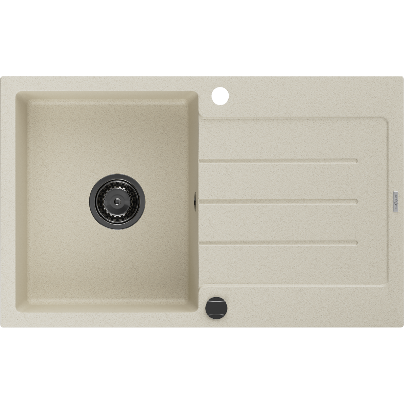 Mexen Bruno granitový dřez s 1 komorou a odkapávací plochou 795 x 495 mm, béžový, černý sifon - 6513791010-69-B