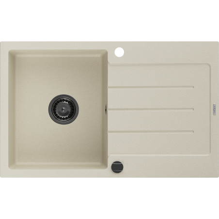 Mexen Bruno granitový dřez s 1 komorou a odkapávací plochou 795 x 495 mm, béžový, černý sifon - 6513791010-69-B