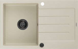 Mexen Bruno granitový dřez s 1 komorou a odkapávací plochou 795 x 495 mm, béžový, černý sifon - 6513791010-69-B