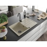 Mexen Bruno granitový dřez 1-komorový s odkapávačem 795 x 495 mm, béžový, černý sifon - 6513791010-69-B