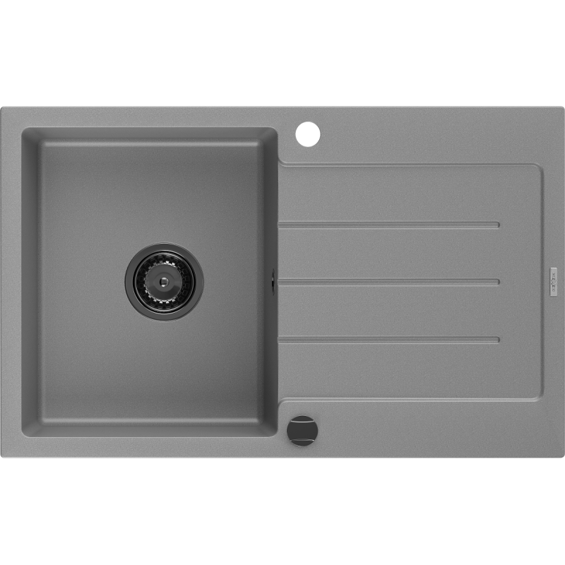 Mexen Bruno granitový dřez 1-komorový s odkapávačem 795 x 495 mm, šedý, černý sifon - 6513791010-71-B