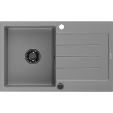 Mexen Bruno granitový dřez 1-komorový s odkapávačem 795 x 495 mm, šedý, černý sifon - 6513791010-71-B