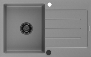 Mexen Bruno granitový dřez 1-komorový s odkapávačem 795 x 495 mm, šedý, černý sifon - 6513791010-71-B