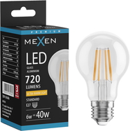 Mexen Vintis Žárovka filament LED E27, A60, 6W, Teplá - 2200K, 720 lm, čirá - L150-E27-0622-00