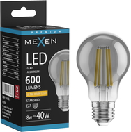 Mexen Vintis LED žárovka s filamentem E27, A60, 8W, Teplá - 2200K, 600 lm, smoke - L150-E27-0822-70