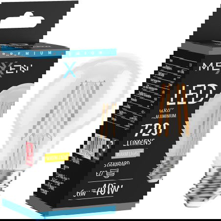 Mexen Vintis LED žárovka filament E27, A60, 6W, Teplá - 2700K, 720 lm, čirá - L150-E27-0627-00