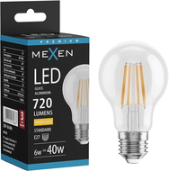 Mexen Vintis LED žárovka filament E27, A60, 6W, Teplá - 2700K, 720 lm, čirá - L150-E27-0627-00