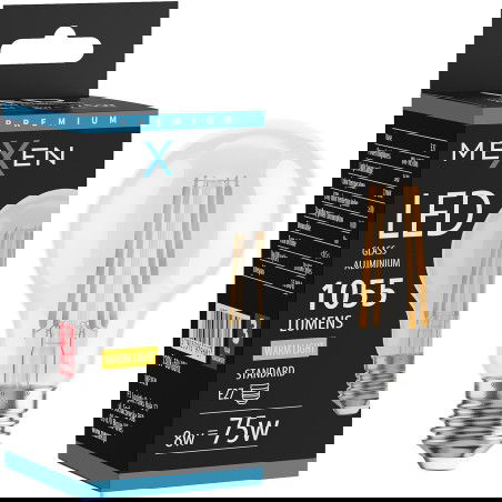 Mexen Vintis LED žárovka filament E27, A60, 8W, Teplá - 2700K, 1055 lm, čirá - L150-E27-0827-00