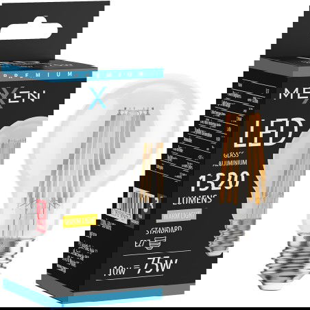 Mexen Vintis Filamentová LED žárovka E27, A60, 10W, Teplá - 2700K, 1320 lm, čirá - L150-E27-1027-00