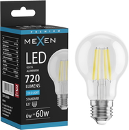 Mexen Vintis LED žárovka filament E27, A60, 6W, Studená - 6500K, 720 lm, čirá - L150-E27-0665-00