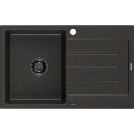 Mexen Bruno žulový dřez 1-komorový s odkapávačem 795 x 495 mm, černý/zlatý metalik, černý sifon - 6513791010-75-B