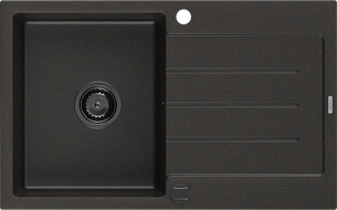 Mexen Bruno žulový dřez 1-komorový s odkapávačem 795 x 495 mm, černý/zlatý metalik, černý sifon - 6513791010-75-B