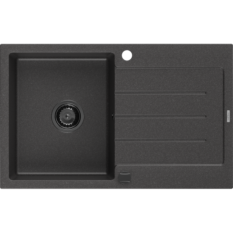 Mexen Bruno jednopákový dřez s odkapávačem 795 x 495 mm, černý kropenatý, černý sifon - 6513791010-76-B
