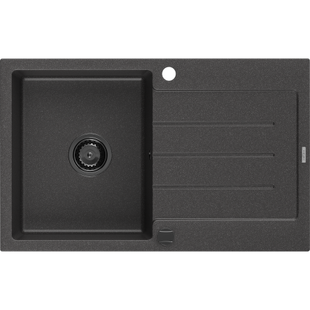 Mexen Bruno jednopákový dřez s odkapávačem 795 x 495 mm, černý kropenatý, černý sifon - 6513791010-76-B