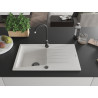 Mexen Cesar granitový dřez s 1 komorou a odkapávačem 775 x 470 mm, bílý, sifon černý - 6514771010-20-B