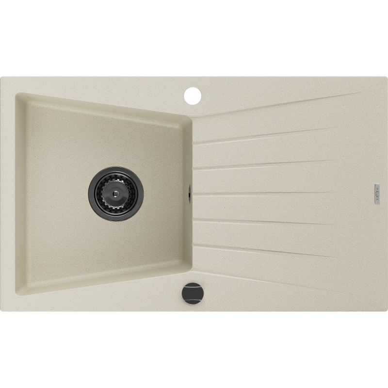 Mexen Cesar granitový dřez 1-komorový s odkapávačem 775 x 470 mm, béžový, černý sifon - 6514771010-69-B