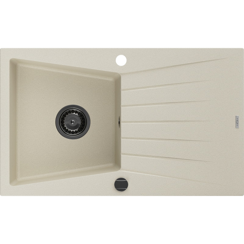 Mexen Cesar granitový dřez s 1 komorou a odkapávačem 775 x 470 mm, béžový, černý sifon - 6514771010-69-B