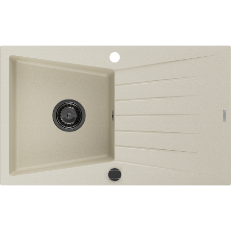 Mexen Cesar granitový dřez 1-komorový s odkapávačem 775 x 470 mm, béžový, černý sifon - 6514771010-69-B