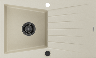 Mexen Cesar granitový dřez 1-komorový s odkapávačem 775 x 470 mm, béžový, černý sifon - 6514771010-69-B